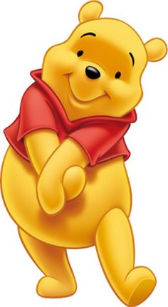 a cartoon winnie the pooh character is holding his arms out and looking at something