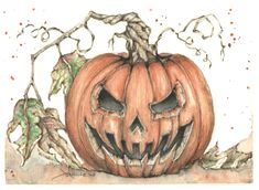 a drawing of a jack o lantern pumpkin