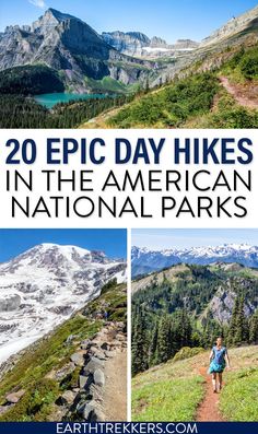 people hiking in the american national parks with text overlay reading 20 epic day hikes in the american national parks