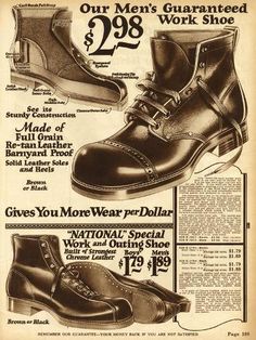 size: 12x9in Photographic Print: Mens Work Shoes 1924 : Tip Ups, Mens Work Shoes, 1950s Mens, Work Shoe, Mens Leather Boots, Clothing Catalog, American Clothing, Dr. Martens Boots, Work Shoes