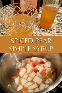 the ingredients for spiced pear simple syrup in a pan