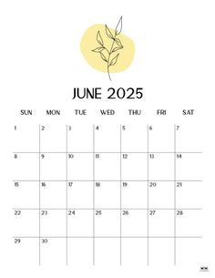 the june calendar with a plant on it