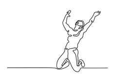 a continuous line drawing of a person jumping in the air