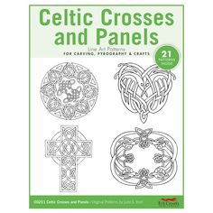 celtic crosses coloring book with four different designs on the front and back cover, in green