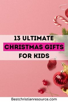 christmas gifts for kids on pink background with candy canes