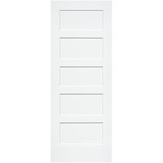 a white door with three horizontals on the top and bottom panel, against a white background