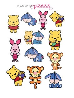 winnie the pooh character stickers on a white background