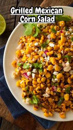 grilled mexican corn salad on a white plate