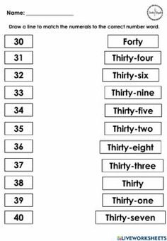 worksheet with numbers and words to help students learn how to read the numbers