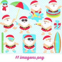 santa claus clipart set with beach accessories