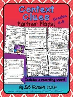 a poster with text that reads,'content clues partner plays 4 - 5 includes recording sheet