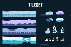 the different types of snow and icebergs on a black background - miscellaneous objects