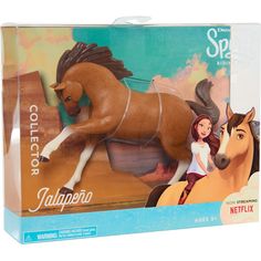 the toy horse is in its box and it's ready to be played with