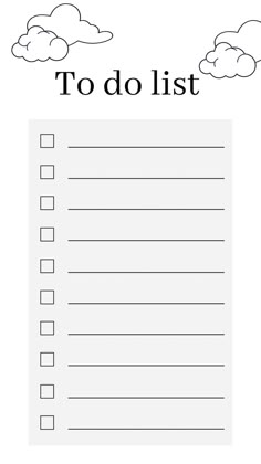 a to do list with clouds in the sky above it and text that says to do list