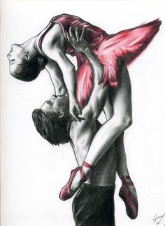 a pencil drawing of two people doing acrobatic tricks with one holding the other upside down