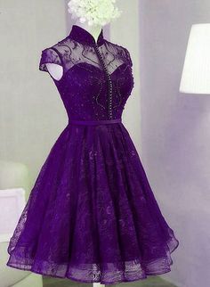 Product Information:Material:LaceSilhouette:A-lineColor:PurpleHemline: KneeLengthBack Detail:Lace-up Homecoming Dress Purple, Prom Dress Pictures, Formal Party Dress, Short Prom Dress, Short Bridesmaid Dresses, Lace Short, Short Prom, Purple Lace, Dress Purple