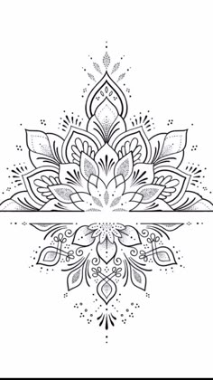 a black and white drawing of a flower with an ornate border on the bottom corner