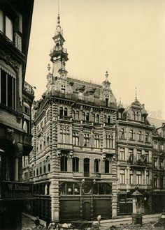 an old black and white photo of a building