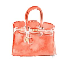 a drawing of a handbag with pink and white accents on the front, in watercolor