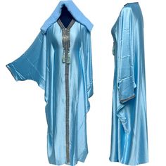 Women Blue Batwing Abaya Farasha Jalabiya Arab Long Dress . As a result, comes in original plastic wrap with Hijab included. Beautiful material with a premium feel. Exclusive new design Abaya.      Comes scarf   fabric : hareer maksool   colour-blue  it comes with 2 belt inside that allow you to adjust the size   Latest new design!  Suitable for easy iron.   Do not tumble dry.  Dry clean  Abayas are known by many name such as modest Islamic clothing, jilbab, jalabiya Arab rob, long dress, Muslim Blue Long Sleeve Agbada For Eid, Blue Long Khimar For Eid, Long Blue Khimar For Eid, Blue Long Sleeve Thobe For Eid, Blue Agbada With Dabka Detail, Blue Abaya For Eid, Blue Long Abaya For Eid, Long Blue Abaya For Eid, Blue Dabka Maxi Length Abaya