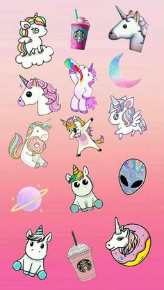 an image of unicorn stickers on a pink background