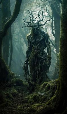 an image of a creepy creature in the woods with moss growing on it's back