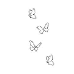 three butterflies flying in the air on a white background, one is drawn with black ink