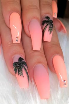 Easy Nail Designs Summer, Fun Summer Nails, Peach Nails, Colorful Nails, Summer Nail Art, Beach Nails, Gel Nail Designs