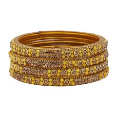 Sukriti Handcrafted Glossy Zircon Crystal Glass Yellow Bangles for Women – Set of 4 Yellow Bangles