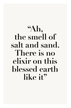 an image of a quote that says, ah the smell of salt and sand there is no eliion on this bleased earth like it