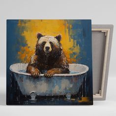 a painting of a bear in a bathtub