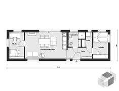 the floor plan for an apartment with two beds and one living room, which is divided into