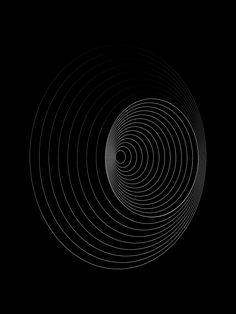 an abstract black and white photo with circles in the middle, on a dark background