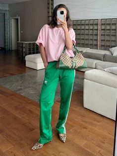 Pink Sneakers Outfit, Haley Bieber, Streetstyle Aesthetic, Track Pants Outfit