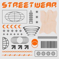 an orange and black poster with the words street wear on it