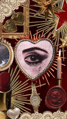 an image of a heart shaped eye surrounded by other items