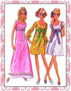 Dresses 60s, Mccalls Sewing Patterns, Top Sewing Pattern, Empire Waist Dress, Mod Fashion, Fashion Sewing Pattern, 1960s Fashion, Moda Vintage, Fashion Images