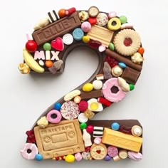 the number two is made up of candy and candies