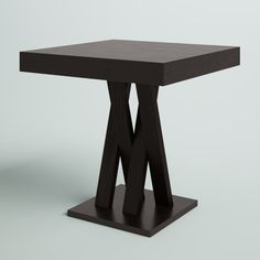 a black square table with two intersecting legs