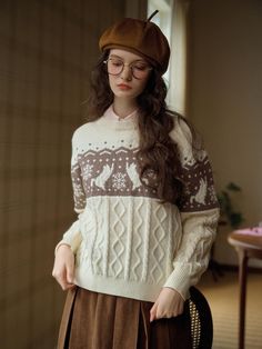 Composition : ACRYLIC 37% NYLON 30% POLYESTER 28% WOOL 5%Color : IVORY_S,IVORY_M,IVORY_LCountry of Origin : CHINA Apple Sweater, Light Acadamia, Fair Isle Sweater, Jacquard Knit, Color Ivory, Art Stuff, Fair Isle, Pretty Outfits, Knit Sweater