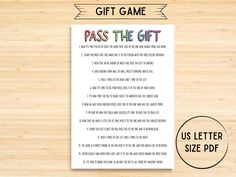 a printable gift game for pass the git