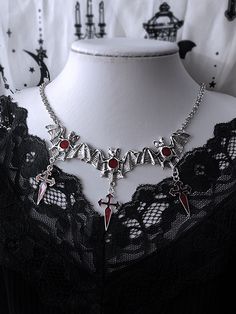 The price is for a necklace only, others are not included. Garment Size SizeFree SizeFull Length46 Silver Vampire Style Necklace, Fantasy Choker Necklace For Gifts, Fantasy Style Choker Necklace For Gift, Gothic Dangle Necklaces For Parties, Gothic Clavicle Chain Necklace For Halloween, Gothic Halloween Clavicle Chain Necklace, Silver Fantasy Choker Necklace, Gothic Clavicle Chain Jewelry For Halloween, Gothic Pendant Necklace For Party