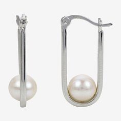 Pearl Type: Cultured Freshwater PearlsFeatures: Quick ShipEarring Back: HingedStone Cut: RoundPearl Size: 7-7.5mmMetal Color: WhiteEarring Length: 22.5mmEarring Width: 1.7mmCare: Wipe CleanBirthstone: June BirthstoneEarrings Style: Hoop EarringsMetal: Sterling SilverCountry of Origin: Imported Classic White Metal Hoop Earrings, Classic Pearl Hoop Huggie Earrings, Classic Sterling Silver Hoop Pearl Earrings, Classic Hoop Pearl Earrings In Sterling Silver, Classic Silver Hoop Pearl Earrings, White Gold Hoop Earrings With Pearl Drop, Classic Silver Pearl Hoop Earrings, Sterling Silver Hoop Pearl Earrings, Silver Pearl Hoop Earrings