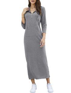 PRICES MAY VARY. Pull On closure Hand Wash Only Long Hoodie Dress, Hooded Sweatshirt Dress, Grey Maxi Dress, Half Zip Sweatshirt, Lightweight Dress, Sporty Chic, Sweatshirt Dress, Long Hoodie, Zip Sweatshirt