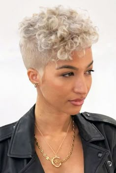 Short Hair With Curls On Top, Curly Top Pixie Haircut, Short Shaved Curly Hairstyles, Very Short Curly Haircuts For Women, Womens Haircut Shaved Sides, Short Hair Curly On Top, Short Curly Hairstyles Shaved Sides, Short Curly Hair With Shaved Sides, Curly Pixie With Shaved Sides