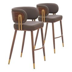 three modern bar stools with wooden arms and backrests