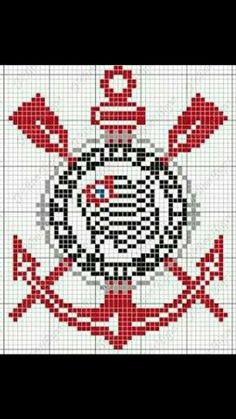 a cross stitch pattern with red and black designs