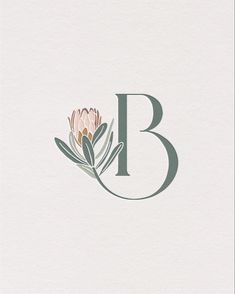 the letter b with a flower on it's side is shown in green and white