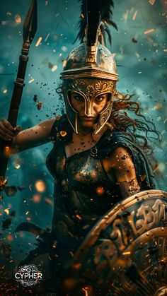 This dramatic image captures a Greek warrior woman, spear raised, as embers whirl around her in the heat of battle, emphasizing her fierce determination. Greek Warrior Woman, Amazon Warrior Art, Warrior Woman Drawing, Warrior Women Art, Rome Tattoo, Paddle Designs, Tattoo Mujer, Female Warrior Illustration, Barbarian Woman