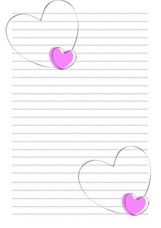 two hearts are flying in the air on lined paper with space for your text or image